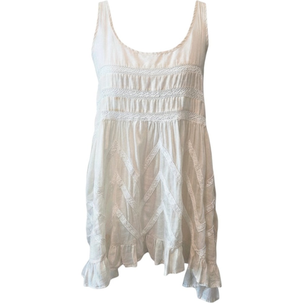 Denim & Supply Ralph Lauren Boho Babydoll Lace Silk Tank Top Cream Festival Med